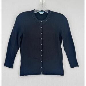 Urchin Womens Black Silk Cashmere Knit Beaded Cardigan Sweater Sz S